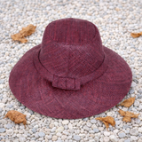 Flat Brim Raffia Sunhat in Eggplant Madagascan