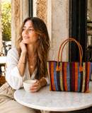 Raffia Striped Handbag Large in Candy Cane Madagascan