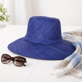 Flat Brim Raffia Sunhat in Blue Indigo Madagascan