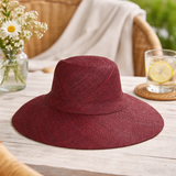 Flat Brim Raffia Sunhat in Dark Burgundy Madagascan