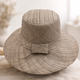 Flat Brim Raffia Sunhat in Fossil Grey Madagascan