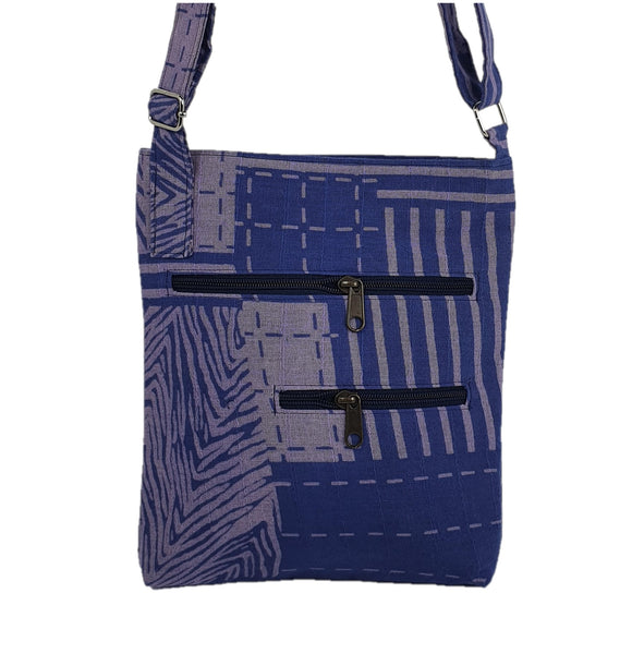 Print Cotton Crossbody Bag 2 Front Zipped Pockets Cambodian