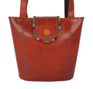 CRAFT LEATHER BAG with Thread and Punch Work Indian